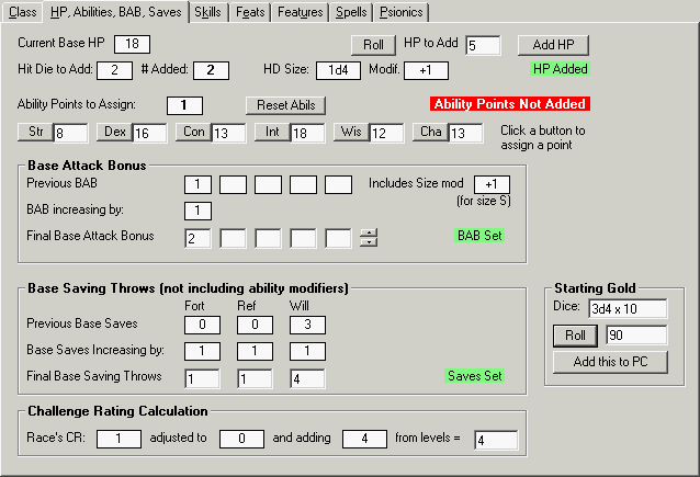 Hit Points, BAB, etc.