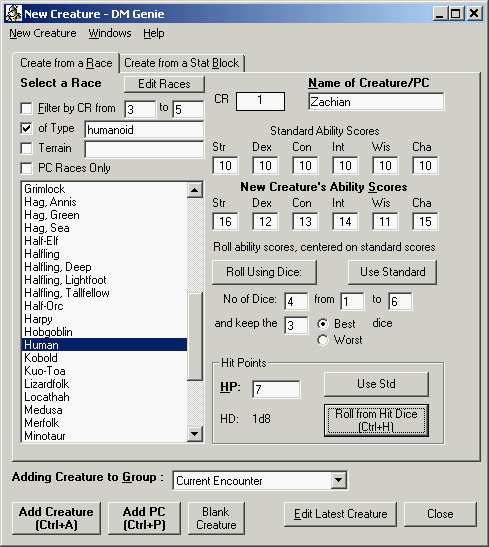 Creating PCs, NPCs and Monsters