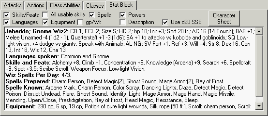 Character's Statblock